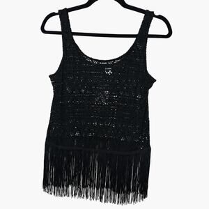 NWT H&M Black Open Crochet Tank Top With Fringe Hem Scoop Neck Sleeveless 4